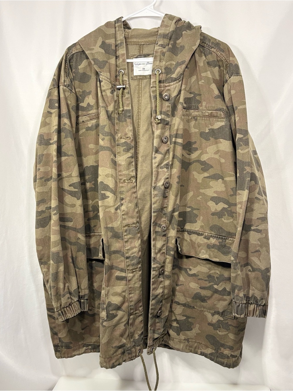 Men's Highway Jeans Button Up Camo Hooded Lightweight Jacket Size 3XL